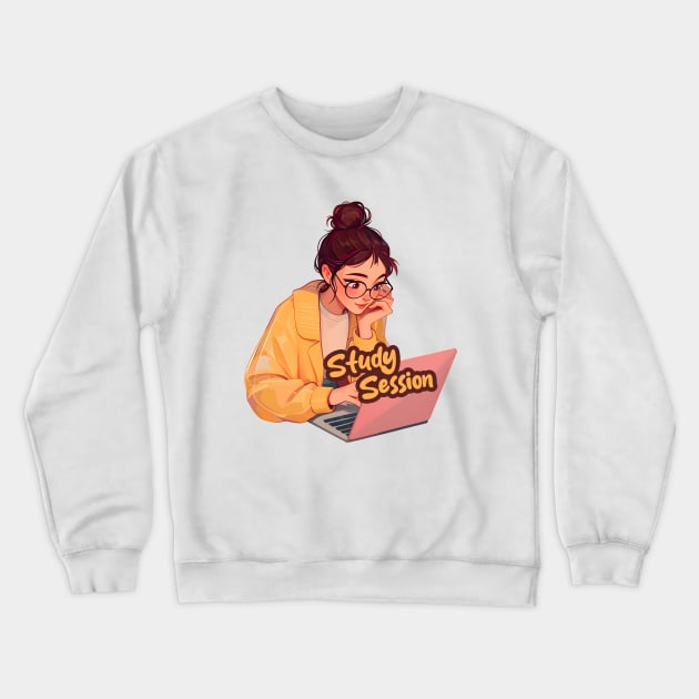 Cartoon girl with laptop Crewneck Sweatshirt by AestheticsArt81